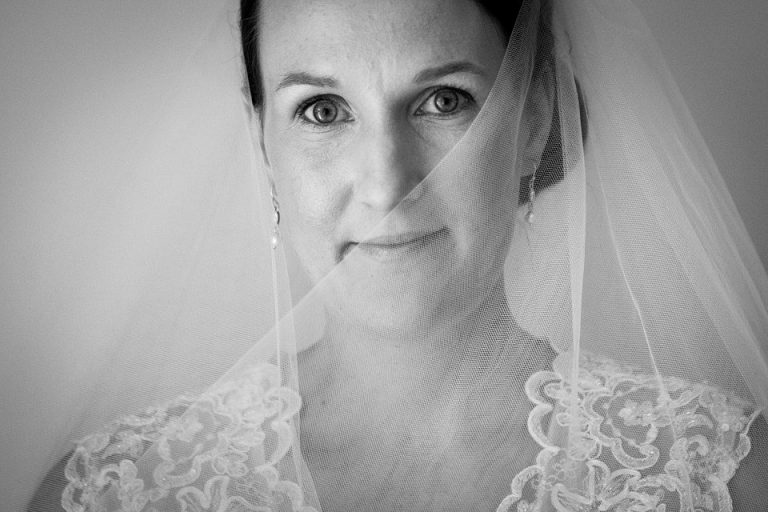 black and white portrait of bride