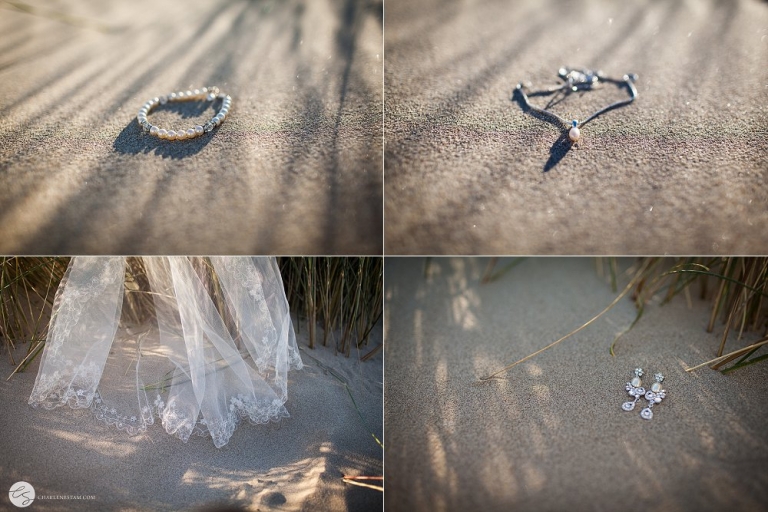 wedding jewelry on a sandy beach