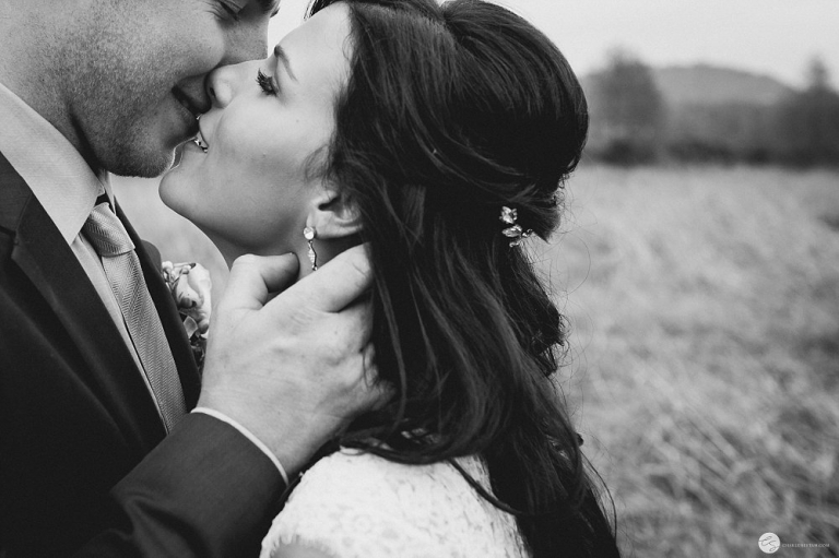close up shot of bride and groom kissing