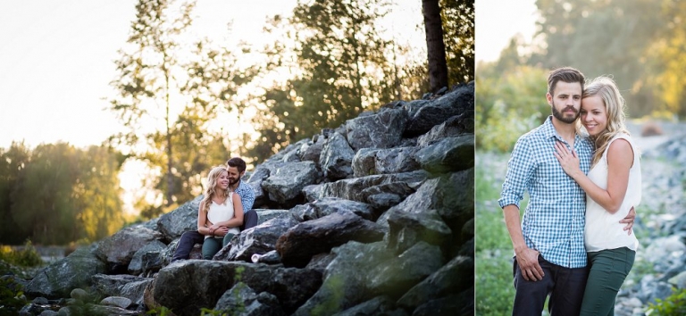 engaged couple being backlit during golden hour