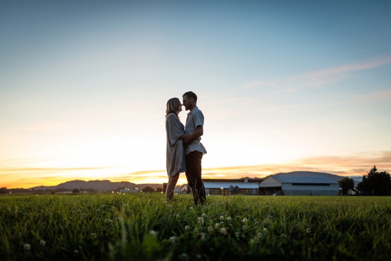 silhouette of an engaged couple on a farm in dewdney bc